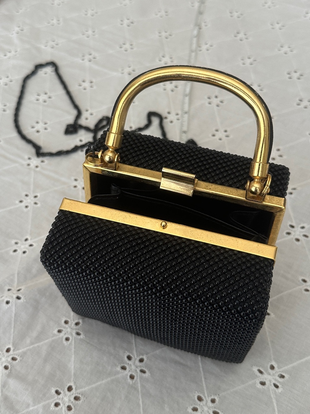 Vintage Beaded Bag, Black with Gold Hardware